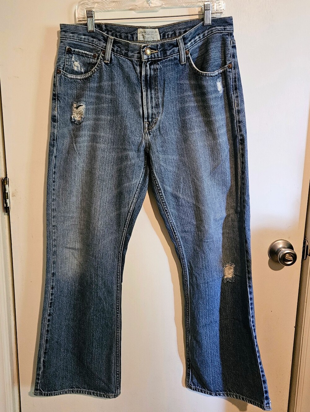 American Eagle Men’s Bootcut Jeans 33x30 Medium Wash Distressed Y2K Denim